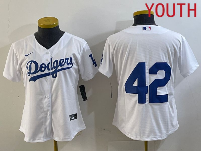 Youth Los Angeles Dodgers #42 Robinson White 2024 Nike MLB Jersey style 2->->Youth Jersey